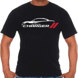 JH Design Men's Dodge Charger Silhouette Short Sleeve Black Crew Neck T-Shirt